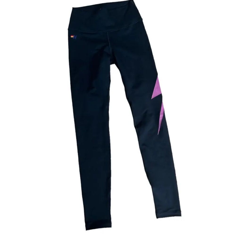 Aviator Nation BOLT FULL LENGTH LEGGINGS - CHARCOAL   MAGENTA BOLT
